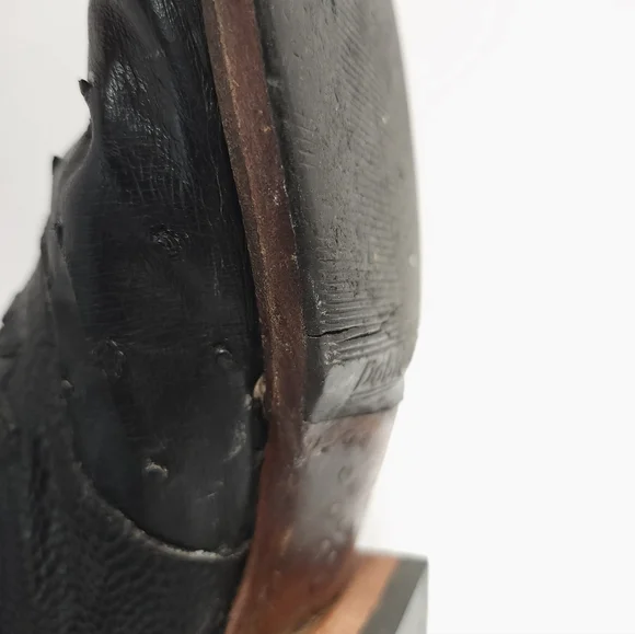 Lucchese 2000 Womens Ostrich Cowboy Boots Size 8.5 B Black Exotic - Picture 11 of 11